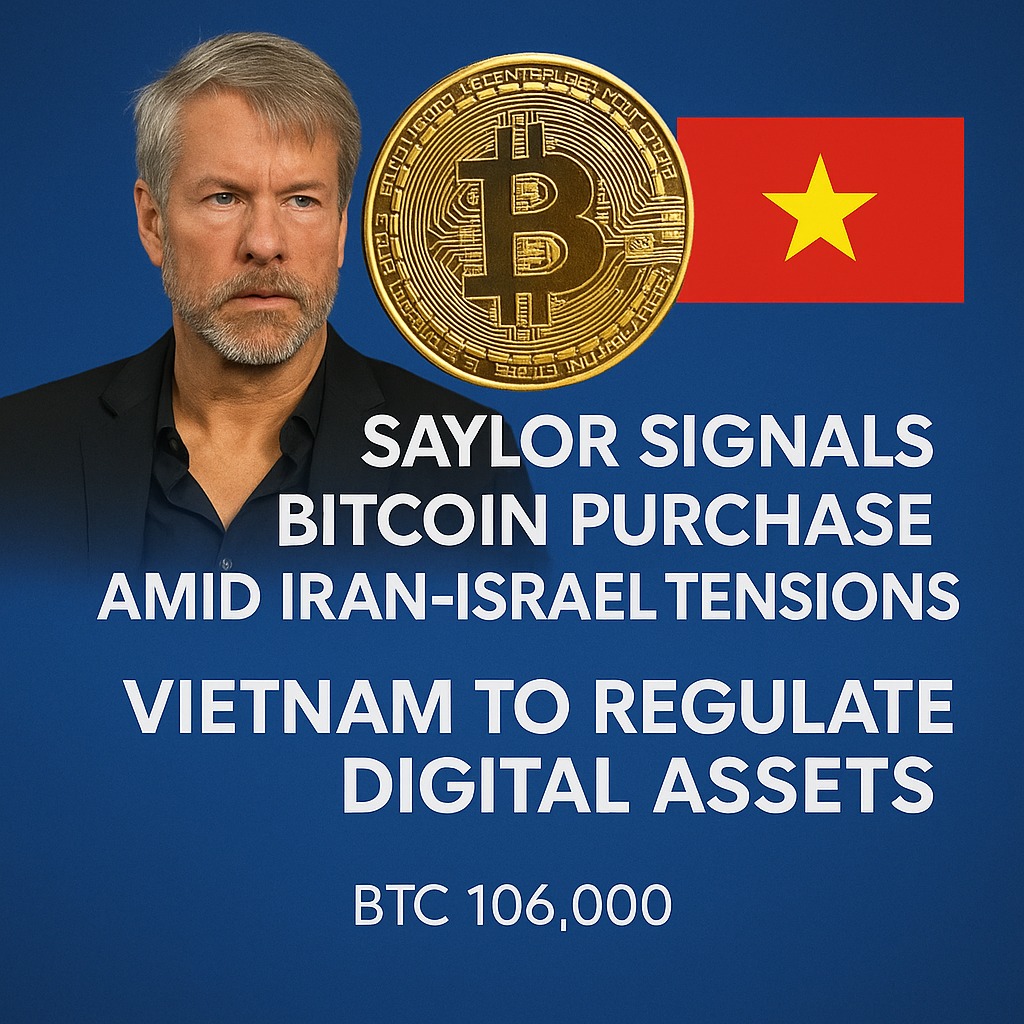 Michael Saylor, İran-İsrail gerilimi sürerken yeni bir Bitcoin alımı sinyali verdi; buna paralel Vietnam, dijital varlıkları kapsamlı şekilde düzenleme kararı aldı. Bitcoin 106.000 $ civarında istikrarlı seyrediyor. #Bitcoin