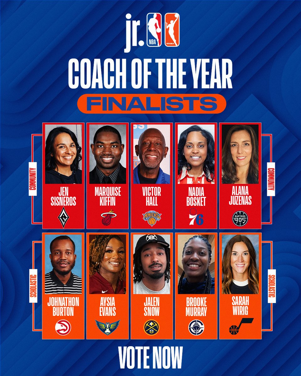 jrnba's tweet image. 🚨 VOTING NOW OPEN🚨
The Jr. NBA/Jr. WNBA and @PositiveCoachUS are proud to announce the 10 U.S. finalists for the Jr. NBA/Jr. WNBA Coach of the Year award due to their outstanding integrity, character, and leadership.
The award celebrates two categories of coaches: Community…