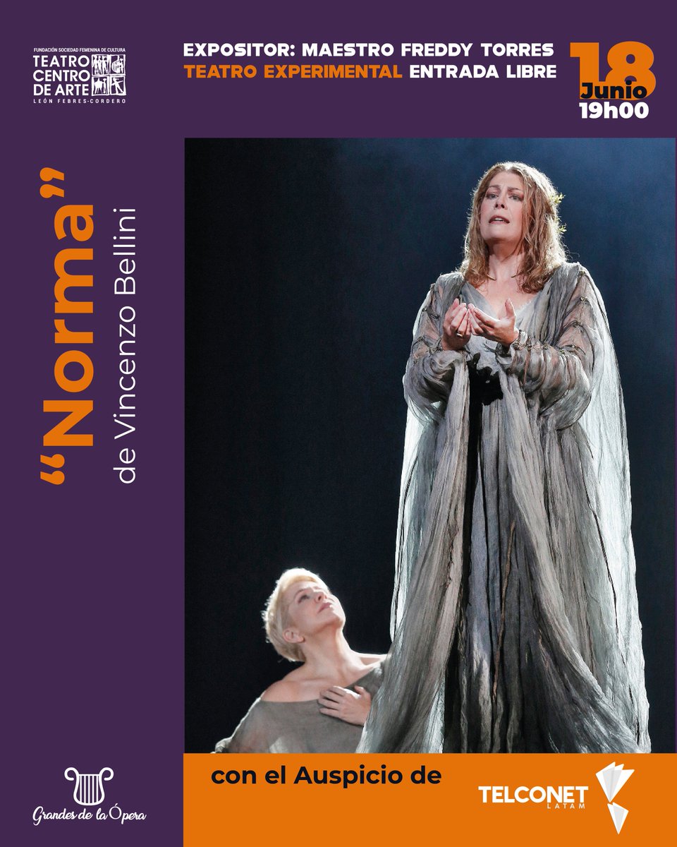 ¡Vive la pasión de “Norma” de Bellini! 🎶 Este miércoles 18 de junio, 7PM, en el Teatro Experimental del Centro de Arte. ¡Entrada libre! 🎭 Reserva aquí: teatrocentrodearte.org/e-ticket.venta…