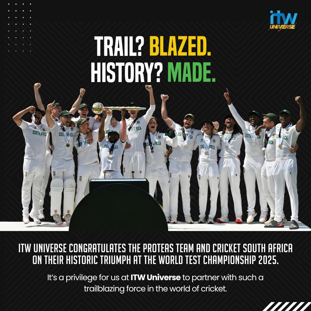 A huge congratulations from Team ITW to the Proteas for a historic achievement. This victory is a testament to the team’s relentless pursuit of excellence, resilience, and unwavering spirit — qualities that inspire millions around the world. 

#WTC25