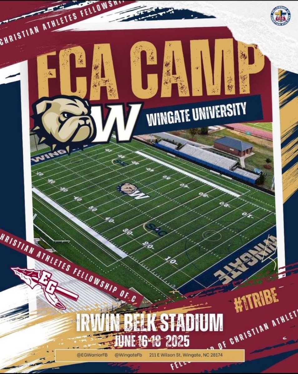 Camden Stillwell (@camdenstillwell) on Twitter photo Looking forward to the next 3 days at FCA Camp at <a href="/WingateFb/">Wingate Bulldogs Football</a> !
<a href="/Coach_Medici/">Nate Medici</a> <a href="/Sides20092011/">David Sides</a> <a href="/Coach_Furr86/">James Furr</a> <a href="/EGWarriorFB/">East Gaston Football Recruiting</a> Looking forward to the next 3 days at FCA Camp at <a href="/WingateFb/">Wingate Bulldogs Football</a> !
<a href="/Coach_Medici/">Nate Medici</a> <a href="/Sides20092011/">David Sides</a> <a href="/Coach_Furr86/">James Furr</a> <a href="/EGWarriorFB/">East Gaston Football Recruiting</a>