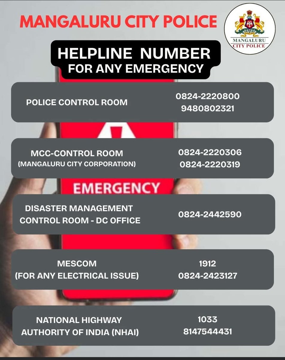 Helpline numbers for any emergency.