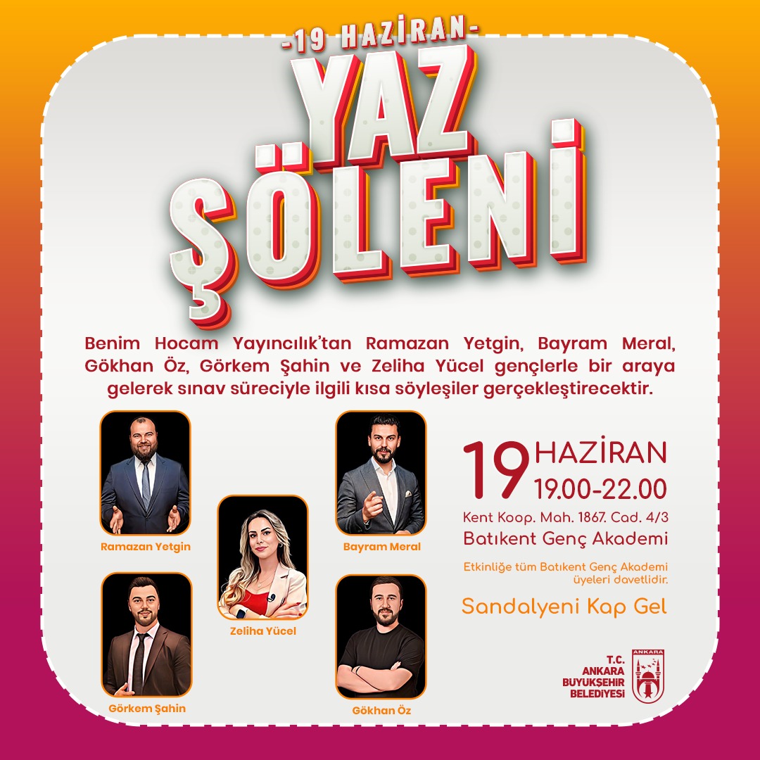 🥳 Bir yılı geride bırakırken, gençliğin enerjisini birlikte kutluyoruz!

Batıkent Genç Akademi üyelerine özel düzenlediğimiz "Yaz Şöleni" ile sınav süreci sonrası motivasyonu hep birlikte yükseltiyoruz. 🎉

🎶 Müzik dinletileri, eğlenceli yarışmalar, sahne gösterileri dolu bu