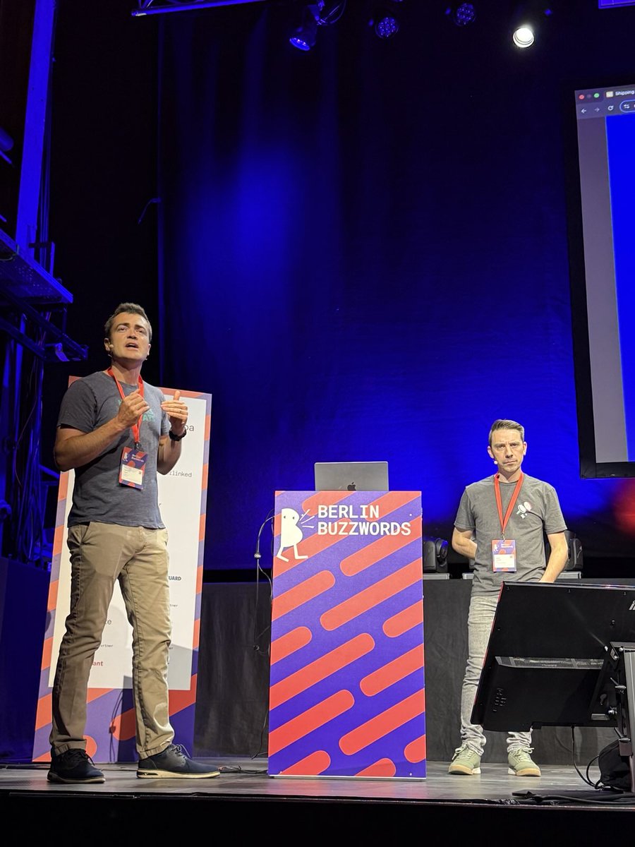 jpountz's tweet image. .@_andreidan kindly captured pictures of @lucacavanna and I telling the story of how the Lucene 10 release went
