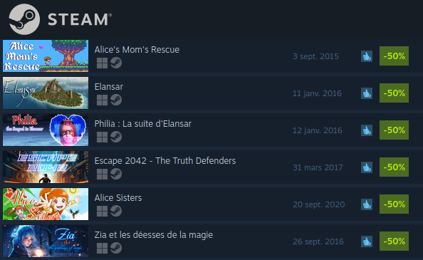 onorisoft's tweet image. #SteamSummerSale 50% off my #steam games Alice Sisters cute co-op #platformer, Zia and the goddesses of Magic #JRPG, Elansar and Philia store.steampowered.com/search/?develo… #myst #pointnclick #indiegames #neoretro #retrogaming #pixelart