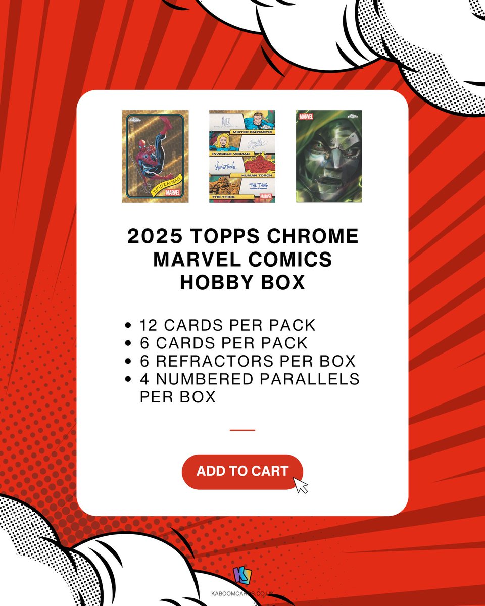 kaboomcardsuk's tweet photo. 🔥 MARVEL MADNESS ALERT! 🔥

Your favourite heroes just got seriously shiny. ✨ Order the NEW Topps Chrome Marvel 2025 boxes NOW!

👉  Order FAST before Thanos snaps ‘em away!

https://t.co/mrSEgFwFnb

https://t.co/5GQZ2DDnUE https://t.co/FhN4bIaANp