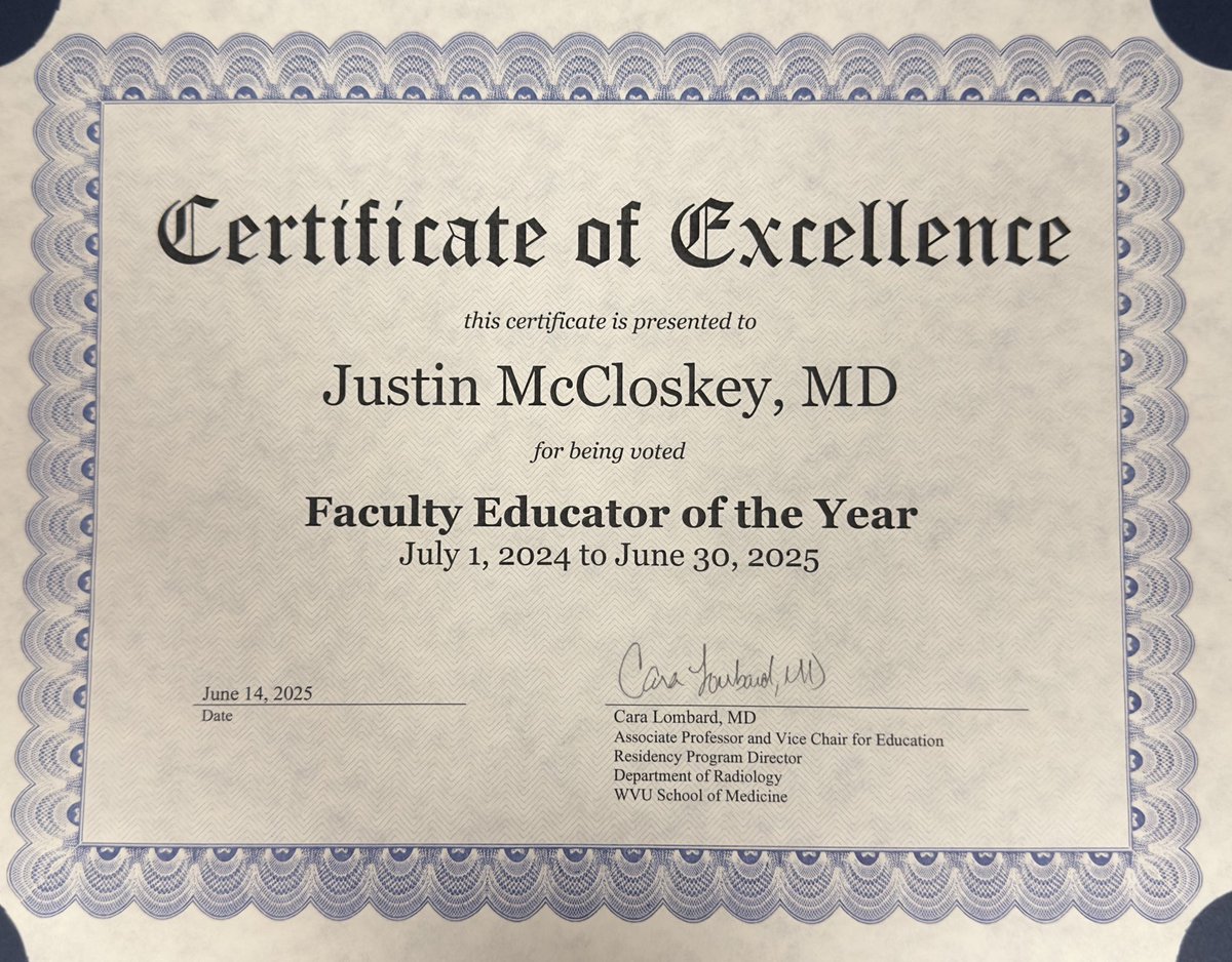 Justin McCloskey, MD (@j_mccloskeymd) on Twitter photo Thank you <a href="/wvuradres/">WVU Radiology Residency Program</a> for voting me Faculty Educator of the Year for the 2nd time in 4 years! Teaching and watching residents grow in their radiology journey brings me so much joy! <a href="/FOAMrad/">FOAMrad</a> <a href="/MohitTCCNeuro/">Mohit Agarwal</a> <a href="/thecortexclub/">The Cortex Club</a> <a href="/sureshmukherji/">Suresh Mukherji</a> <a href="/LaurenGrayDO/">Lauren Gray</a> <a href="/Ansaar_Rai/">ANSAAR RAI</a> <a href="/VikasAgarwalMD/">Vikas Agarwal</a> Thank you <a href="/wvuradres/">WVU Radiology Residency Program</a> for voting me Faculty Educator of the Year for the 2nd time in 4 years! Teaching and watching residents grow in their radiology journey brings me so much joy! <a href="/FOAMrad/">FOAMrad</a> <a href="/MohitTCCNeuro/">Mohit Agarwal</a> <a href="/thecortexclub/">The Cortex Club</a> <a href="/sureshmukherji/">Suresh Mukherji</a> <a href="/LaurenGrayDO/">Lauren Gray</a> <a href="/Ansaar_Rai/">ANSAAR RAI</a> <a href="/VikasAgarwalMD/">Vikas Agarwal</a>