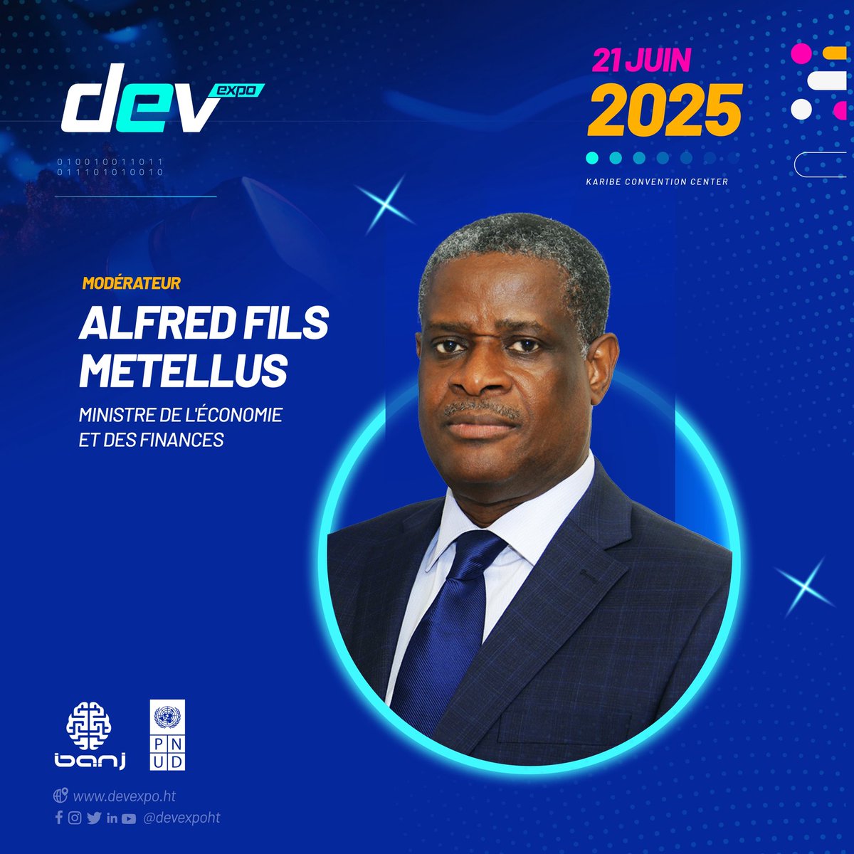 Nous avons l’honneur d’accueillir M. <a href="/AlfredMetellus/">Alfred Metellus</a>, Ministre <a href="/MEFHaiti/">MEF Haiti</a>, comme panéliste à #DevExpo2025.

Il prendra part au panel : « Rôle des institutions dans le soutien à l’innovation technologique en Haïti ». Réservez maintenant sur devexpo.ht