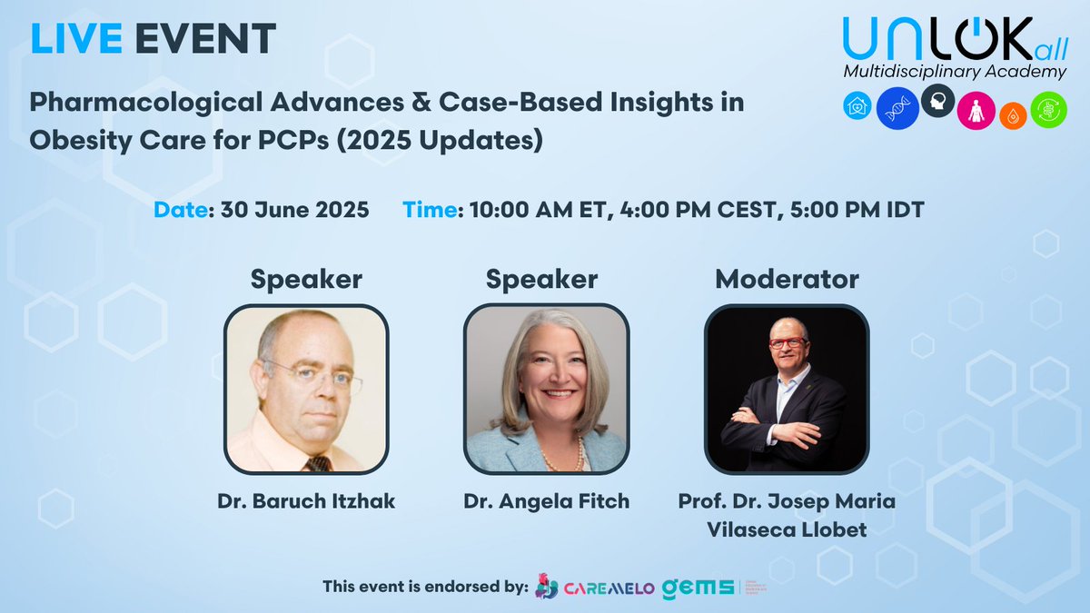 Cardiovascular, Renal, Metabolic, Liver & Obesity (@caremelo_conf) on Twitter photo 🤩 Mark your calendars for the next #UNLOKall Webinar: Pharmacological Advances & Case-Based Insights in Obesity Care for PCPs!
📆Monday, 30 Jun
🕙4 PM CEST
🧑⚕️Dr. Baruch Itzhak, <a href="/DrAngelaFitch/">Angela Fitch,MD</a> and.<a href="/josep_vilaseca/">Josep Vilaseca</a>
REGISTER NOW: bit.ly/447cOMb 👈
#CaReMeLO2025 🤩 Mark your calendars for the next #UNLOKall Webinar: Pharmacological Advances & Case-Based Insights in Obesity Care for PCPs!
📆Monday, 30 Jun
🕙4 PM CEST
🧑⚕️Dr. Baruch Itzhak, <a href="/DrAngelaFitch/">Angela Fitch,MD</a> and.<a href="/josep_vilaseca/">Josep Vilaseca</a>
REGISTER NOW: bit.ly/447cOMb 👈
#CaReMeLO2025