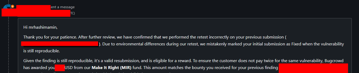 mrhashimamin's tweet photo. I love @Bugcrowd tbh <3

A year ago, I reported my first bug to a public BBP on BC. A month ago, it got "resolved"...  
I reproduced it again with the same steps xD and BC paid me twice for it https://t.co/QmSwj9ZJoT