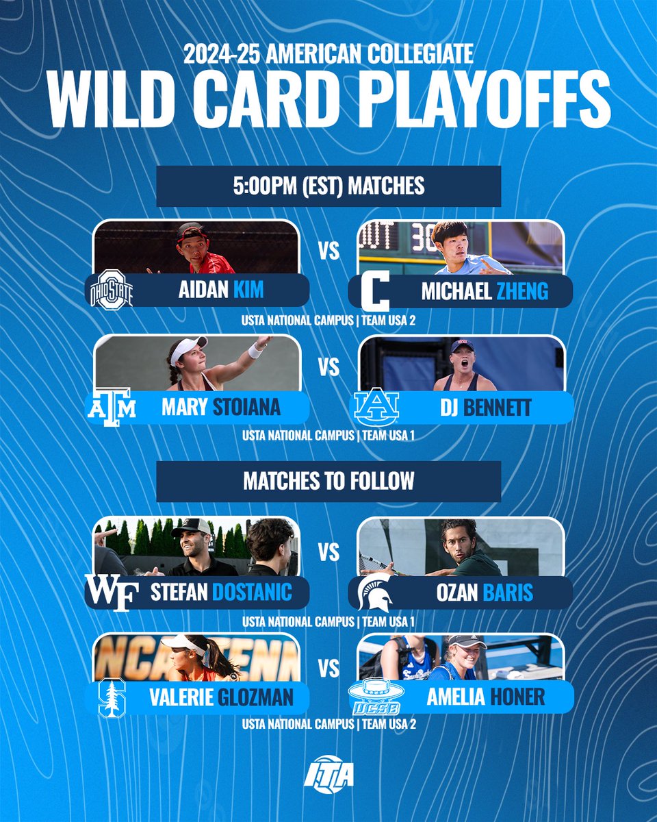 Clear Your Afternoon Calendar 🗓️

ℹ️ American Collegiate Wild Card Playoff
🏟️ USTA National Campus
⏰ 5:00pm (EST)
📺 bit.ly/4l6w1mV (Watch)

#WeAreCollegeTennis x <a href="/usta/">USTA</a>