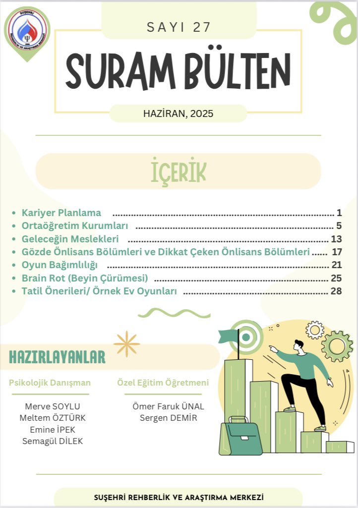 Kurumumuz özel eğitim hizmetleri ve rehberlik hizmetleri bölümü iş birliğinde hazırlanan E-Bülten serimizin 27.Sayısı resmi sitemizde yayımlandı. Bağlantı üzerinden inceleyebilirsiniz. 

susehriram.meb.k12.tr/icerikler/e-bu…