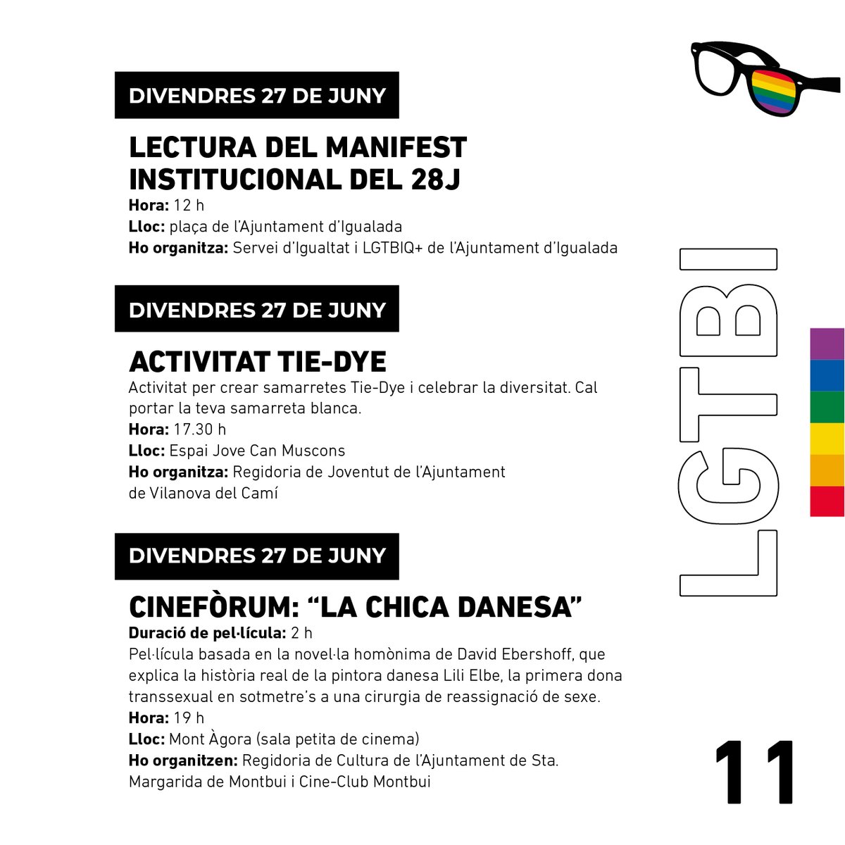 🏳️‍🌈 Aquesta setmana, activitats per l’#OrgullLGTBI a Igualada i La Pobla!

🎬 Cinefòrums, 👕 tallers de tie-dye i serigrafia, 📢 accions de carrer i 📖 lectura del manifest.

Consulta els horaris a micod.cat i participa!
#28J #agenda28J #Pride2025