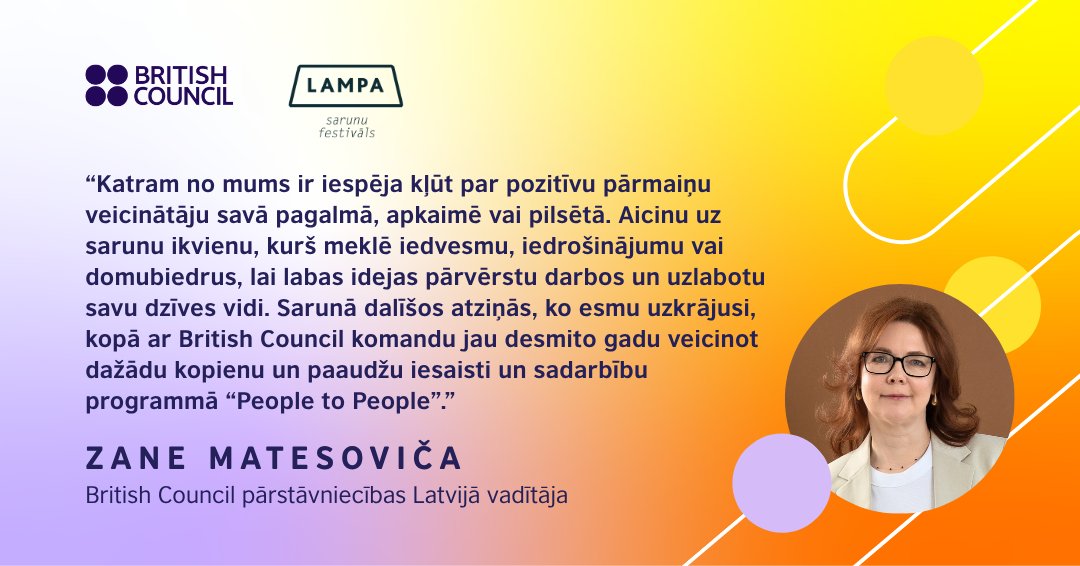 British Council (@lvbritish) on Twitter photo Kā veicināt pārmaiņas savā apkaimē un iesaistīt citus? 📣 20.jūnijā 15:30 <a href="/FestivalsLAMPA/">Sarunu festivāls LAMPA</a> sarunā "Izglītība un kultūra – kopienas spēks pārmaiņām" dalīsimies praktiskā pieredzē un idejās. 📲 Pievieno pasākumu savai programmai: bit.ly/3SMt9Q6 Kā veicināt pārmaiņas savā apkaimē un iesaistīt citus? 📣 20.jūnijā 15:30 <a href="/FestivalsLAMPA/">Sarunu festivāls LAMPA</a> sarunā "Izglītība un kultūra – kopienas spēks pārmaiņām" dalīsimies praktiskā pieredzē un idejās. 📲 Pievieno pasākumu savai programmai: bit.ly/3SMt9Q6