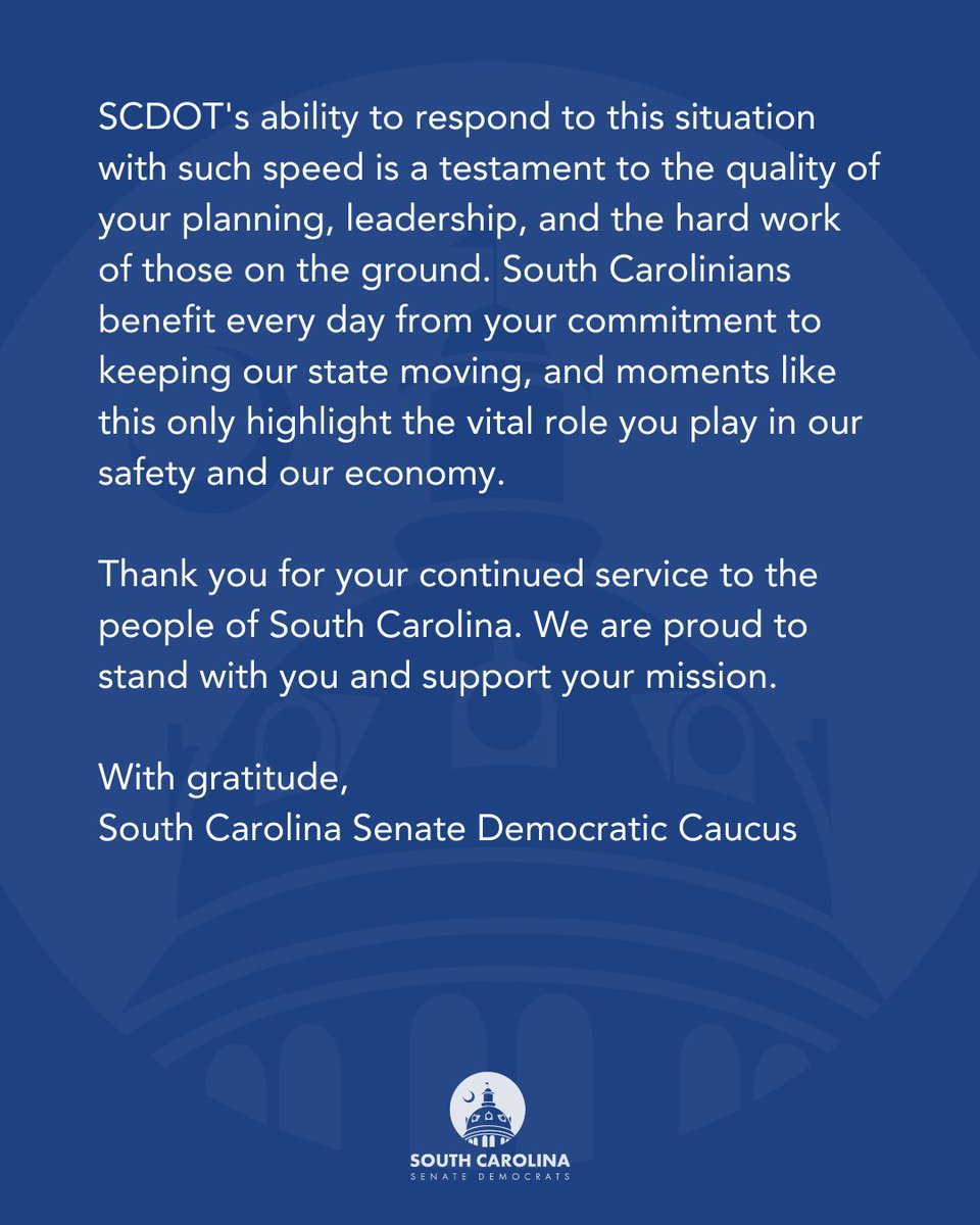 SCSenateDems's tweet image. Dear entire SCDOT team
