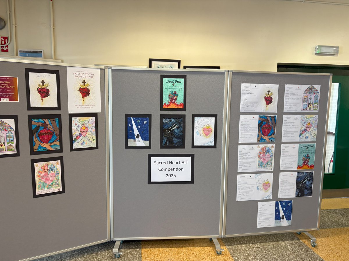 DownandConnor's tweet photo. Bishop McGuckian and world-renowned artist Farhad O'Neill presented awards to students from across the Diocese of Down and Connor at the 'Sacred Heart' Art Competition 2025.
The winning cover for the Novena Booklet 2025 was designed by Aidan Graham, St Joseph's College, Belfast. https://t.co/3ymorkvhes