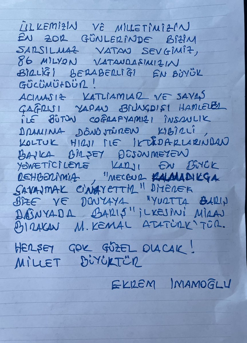 Silivri’de tutsak olan Sn Ekrem İMAMOĞLU’ndan tüm yurttaşlara mektup var.
HER ŞEY ÇOK GÜZEL OLACAK !
MİLLET BÜYÜKTÜR.
<a href="/herkesicinCHP/">CHP 🇹🇷</a>