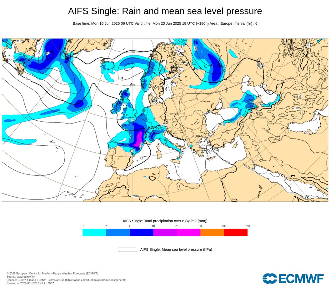 De violents orages pourraient mettre un terme aux très fortes chaleurs du prochain week-end, dès le lundi 23, selon le modèle AIFS ; mais ce n'est qu'une hypothèse pour l'instant 🥵⛈️