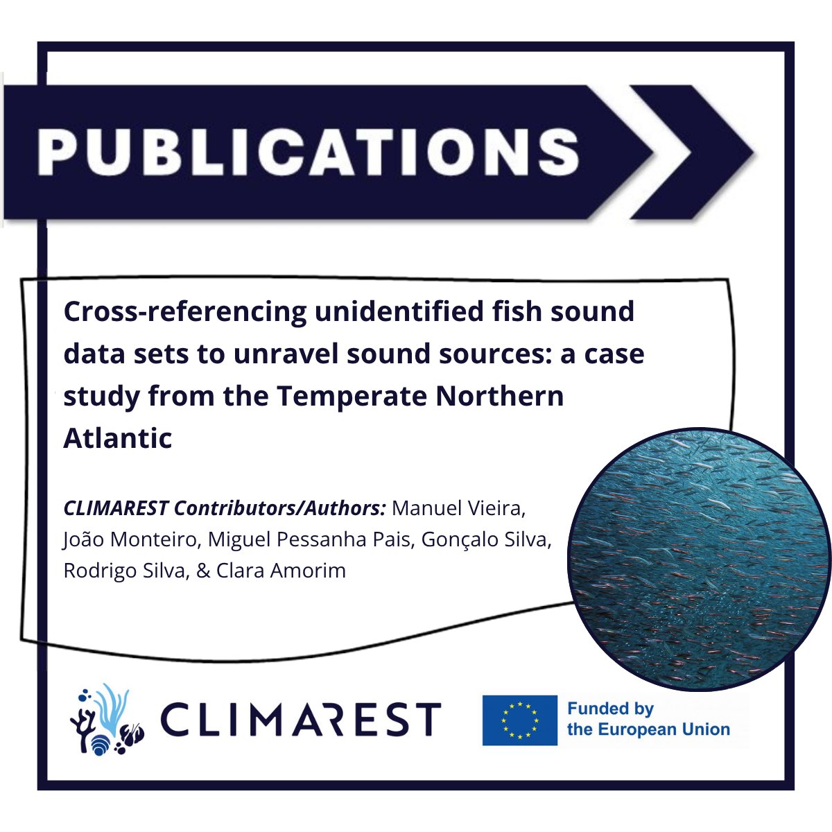 #Publication 7️⃣ Cross-referencing unidentified fish sound data sets to unravel sound sources: a case study from the Temperate Northern Atlantic

🐟Compares fish acoustic communities to unveil sources of unidentified fish sounds

More here 👇
climarest.eu/blogs/how-pass…

#EUMissions