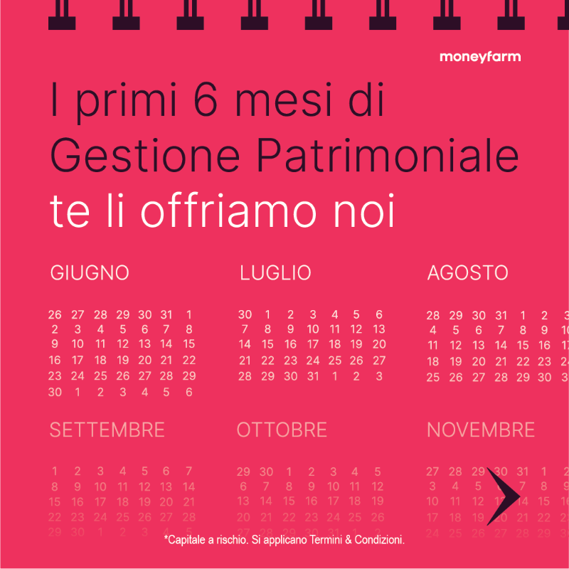 moneyfarmITA's tweet photo. Il momento giusto per iniziare ad investire in modo semplice, accessibile e conveniente è oggi. Comincia il tuo percorso con Moneyfarm entro il 4 luglio e investi senza commissioni sulla Gestione Patrimoniale per 6 mesi.* Scopri di più sul nostro sito. 
*Si applicano T&amp;C.