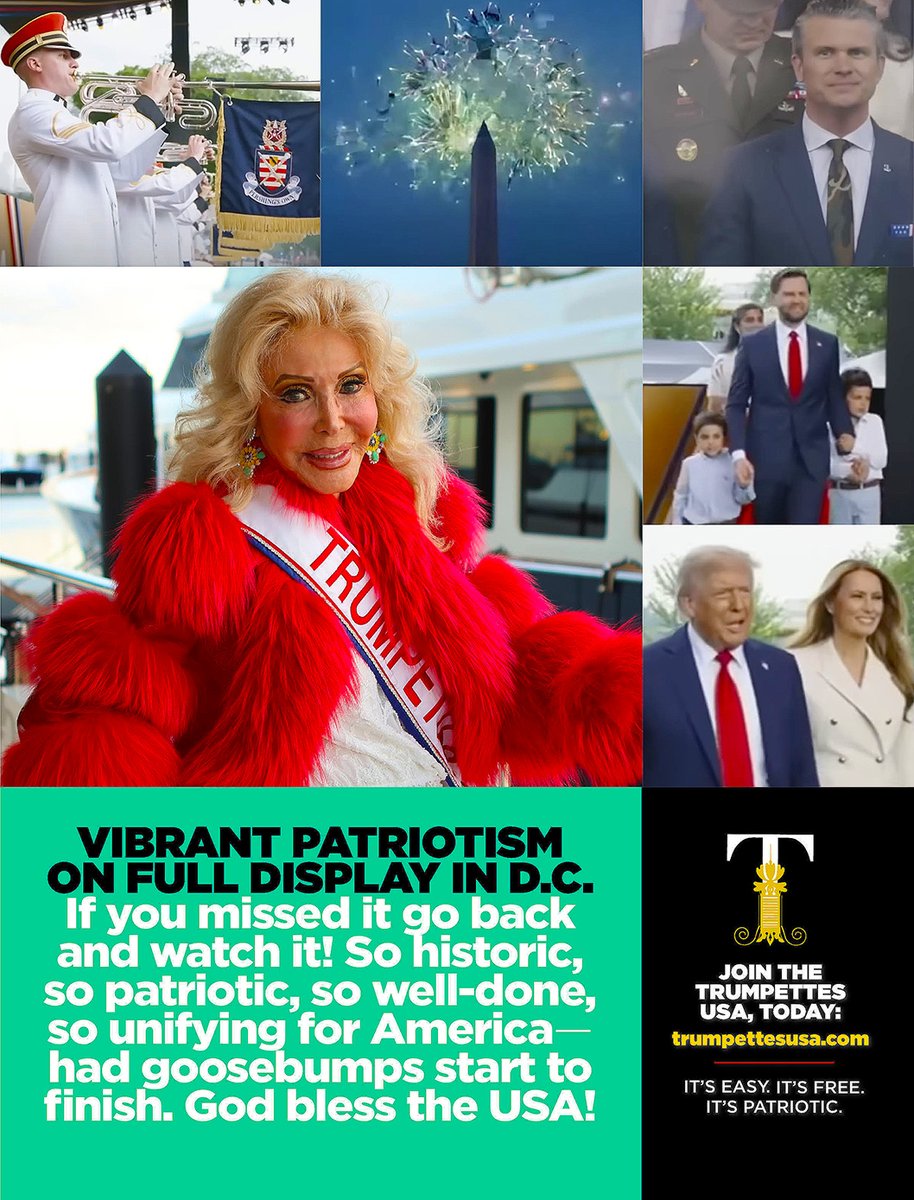 TTrumpette's tweet image. Hope you all saw the incredible 250th Army’s birthday celebration last night—it was superb, done to perfection.
Sadly those “No Kings” protesters in democrat cities missed this amazing celebration—which BTW, had ZERO to do with “KINGS” and everything to do with those that…