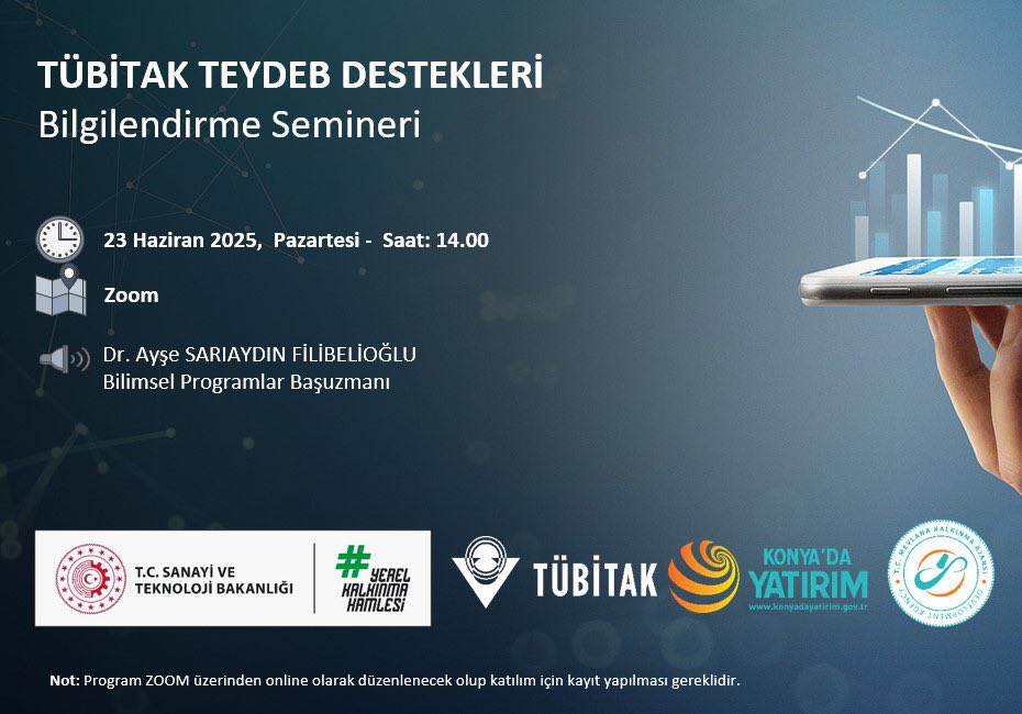 📢 “TÜBİTAK TEYDEB Destekleri Bilgilendirme Semineri” başlıklı online programımıza davetlisiniz❗️

🗓️23 Haziran 2025, Pazartesi

⏰14:00

🎙️ Dr.Ayşe Sarıaydın Filibelioğlu (Başuzman)

✏️Kayıt: us06web.zoom.us/meeting/regist… 

<a href="/KalkinmaAjansGM/">Kalkınma Ajansları Genel Müdürlüğü</a> <a href="/Mevlana_ka/">MEVKA</a>