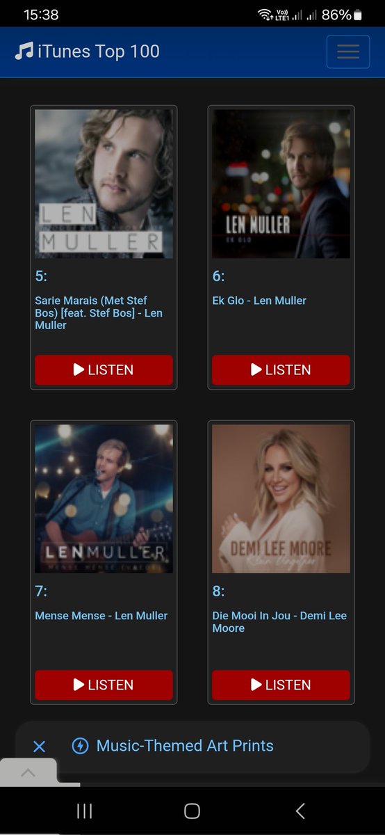 <a href="/iTunes/">iTunes</a> Top 100 no #5 #sariemarais #6 #ekglo #7 #vrede (mense mense) all <a href="/LennieMuller/">Len Muller</a> 🫠
