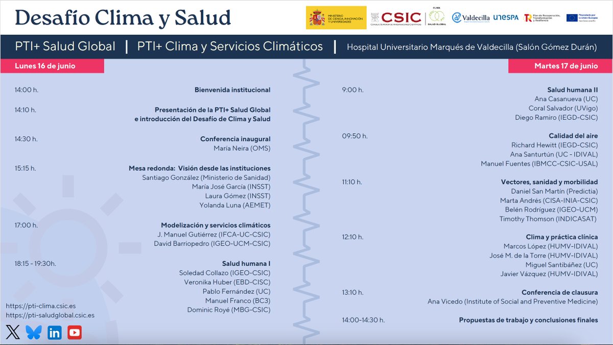 IFCA (@ifca_csic_uc) on Twitter photo 🔴El cambio climático también es salud pública
ℹ️Hoy y mañana se celebra #DesafíoClimaYSalud en <a href="/HUnivValdecilla/">Hospital Universitario Marqués de Valdecilla</a>:
🌤️Modelización y servicios climáticos
🫁Calidad del aire
🦟Vectores y morbilidad
🩺Clima y práctica clínica
🎤Participa José M. Gutiérrez (IFCA, CSIC-UC) 🔴El cambio climático también es salud pública
ℹ️Hoy y mañana se celebra #DesafíoClimaYSalud en <a href="/HUnivValdecilla/">Hospital Universitario Marqués de Valdecilla</a>:
🌤️Modelización y servicios climáticos
🫁Calidad del aire
🦟Vectores y morbilidad
🩺Clima y práctica clínica
🎤Participa José M. Gutiérrez (IFCA, CSIC-UC)