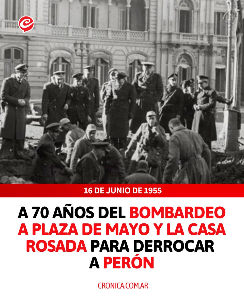 Cronica_ok's tweet photo. ❌SE COBRÓ MÁS DE 300 VÍCTIMAS

🔺El cruento ataque a la ciudad de Buenos Aires perpetrado el 16 de junio de 1955 por la Armada Argentina y la Fuerza Aérea para derrocar la presidencia de Perón causó 309 muertos y 1.200 heridos.

⚠️Fue el primer ataque aéreo contra objetivos terrestres efectuado por las fuerzas aéreas argentinas, tanto de la Aeronáutica como de la Aviación Naval, con la salvedad de que se trató de objetivos netamente civiles.

🔺Seguí todas las noticias en https://t.co/sOlzjyMUiF
#Atentado #Violencia #FuerzasArmadas #Peron
