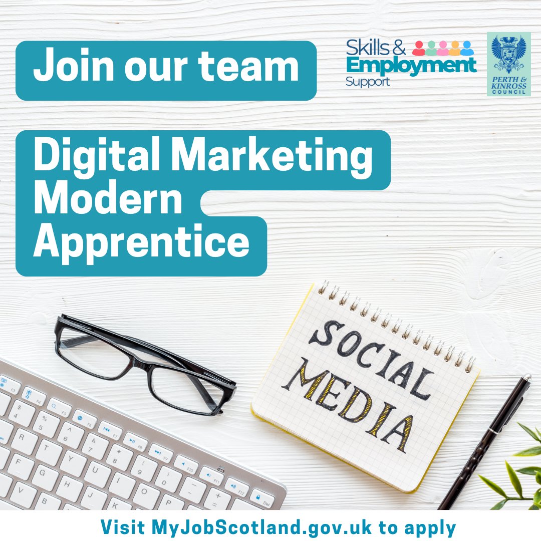 Digital Marketing Modern Apprentice 
(Fixed Term for 12 Months)
£23,650
Perth

Earn while you earn with a Perth &amp; Kinross Council Modern Apprenticeship! 
Full details and apply here 👉 zurl.co/lzjzF 

#digitalmarketing #apprenticeship #perthkinross
