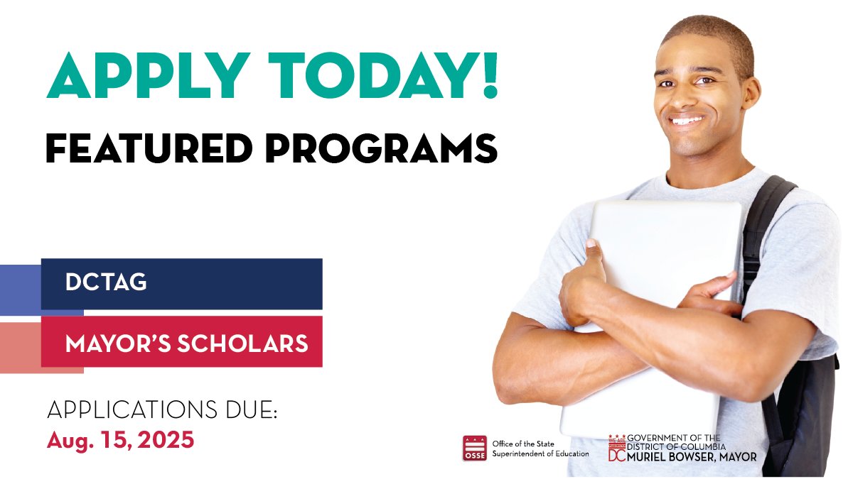 Need funds for college? Check out DCTAG and the Mayor’s Scholars program to help decrease the cost of college. Applications are open for the 2025-26 school year until Aug. 15, 2025. osse.dc.gov/page/scholarsh…