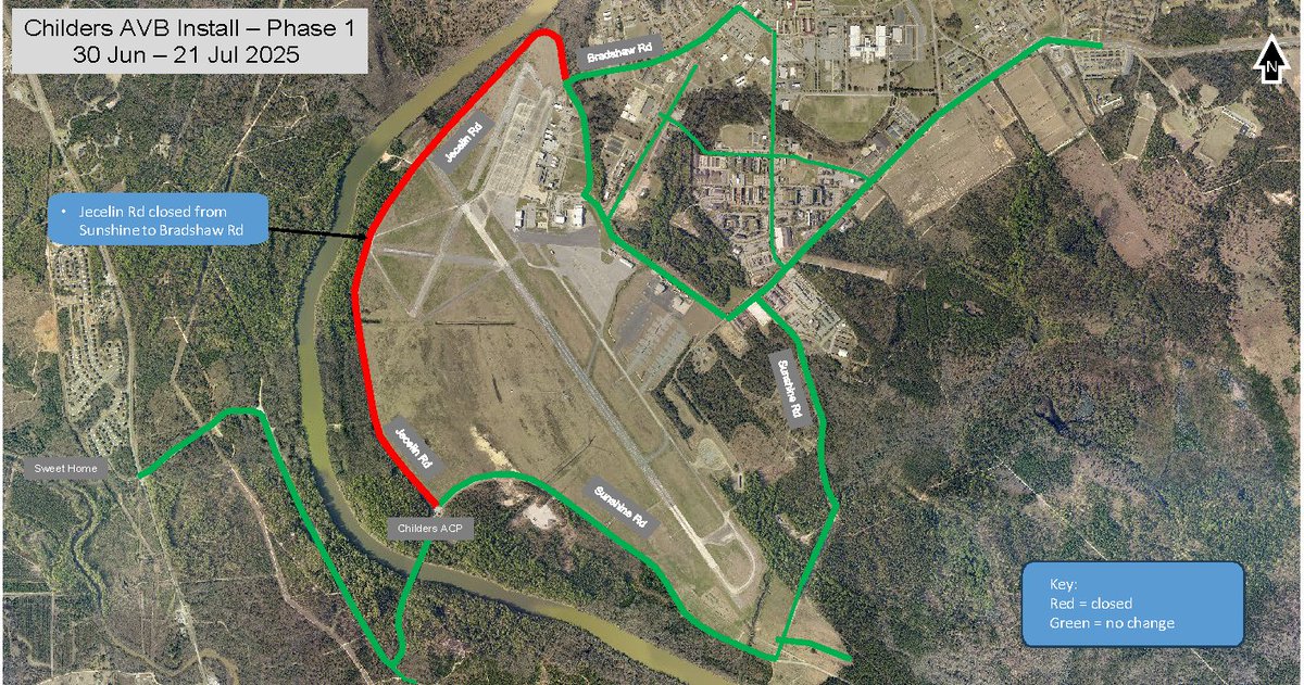 Fort Benning Garrison (@fortbenning) on Twitter photo π’ Childers ACP Construction UPDATE π’
Phase One of the Active Vehicle Barrier construction project at Childers/Eddy Bridge ACP is rescheduled to begin June 30 and last through July 21, 2025.
β οΈ Sunshine Rd. will be open to all traffic at all hours.
<a href="/CDRFtBenning/">GarrisonFtBenningCDR</a> π’ Childers ACP Construction UPDATE π’
Phase One of the Active Vehicle Barrier construction project at Childers/Eddy Bridge ACP is rescheduled to begin June 30 and last through July 21, 2025.
β οΈ Sunshine Rd. will be open to all traffic at all hours.
<a href="/CDRFtBenning/">GarrisonFtBenningCDR</a>