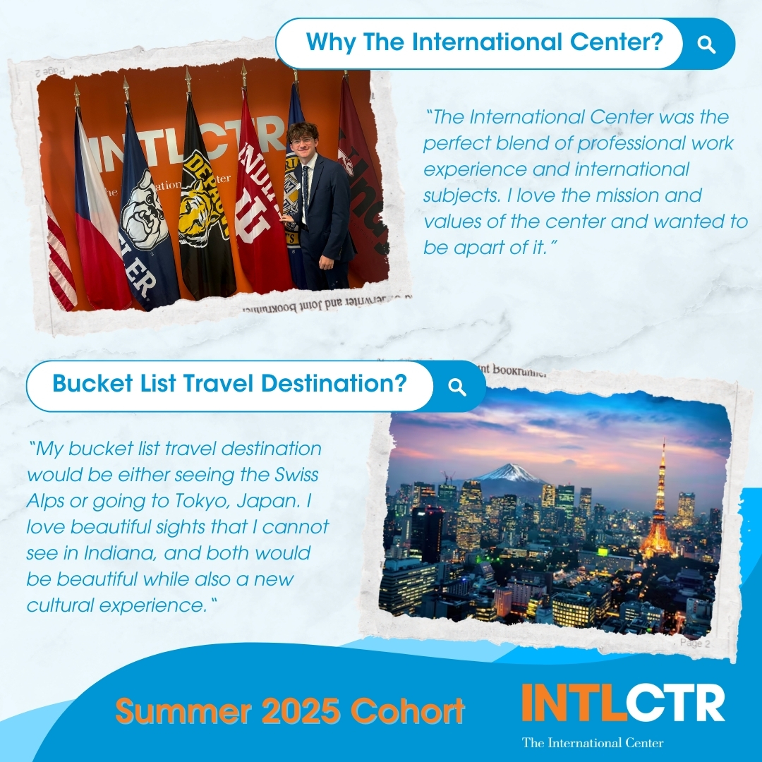 INTLCTR's tweet image. On this #MeetTheInternMonday, please join us in welcoming Griffin Chesebrough! He is a rising junior at @IndianaUniv!
Click to read about why he chose The #INTLCTR and his bucket list travel destination!