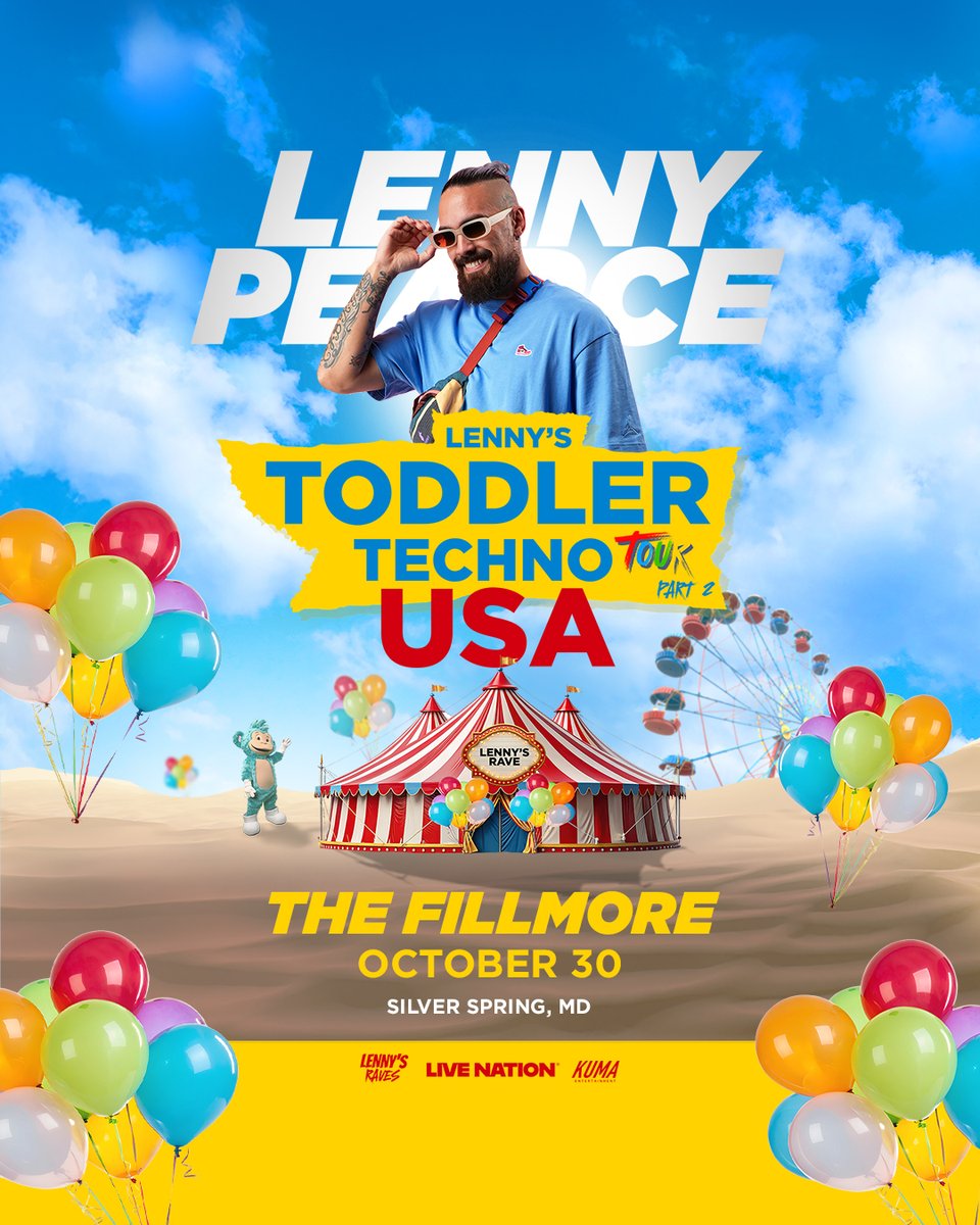 JUST ANNOUNCED! LENNY PEARCE'S USA TODDLER TECHNO TOUR is coming to The Fillmore Silver Spring on October 30! Tickets on sale this Friday 6/20 at 10AM. livemu.sc/409cwSC