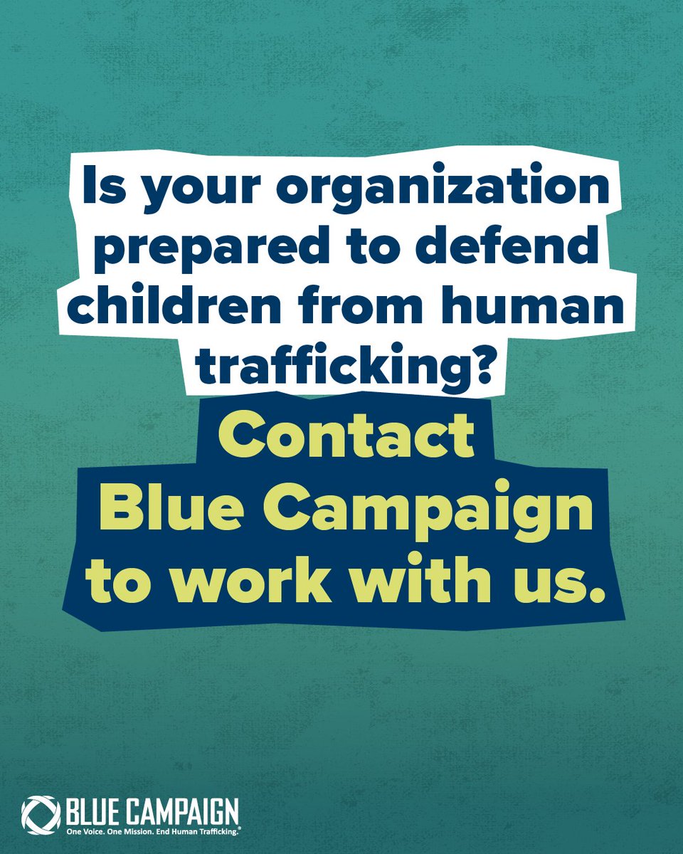 DHSBlueCampaign's tweet image. Contact us to schedule a free virtual training to teach your team or organization how to combat human trafficking: BlueCampaign@hsi.dhs.gov.
Find more ways to work with us: go.dhs.gov/49K. #EndTrafficking #StayInformed