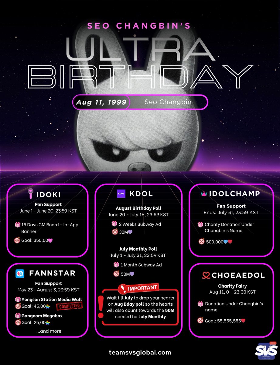 TeamSVS's tweet image. [🐷🐰 #CHANGBIN&apos;s ULTRA BIRTHDAY 2025]
STAYS💥

Let&apos;s make it an ULTRA bday for Changbin this year and join us on these apps to win ads 💪

📜All tutorials can be found here: teamsvsglobal.com