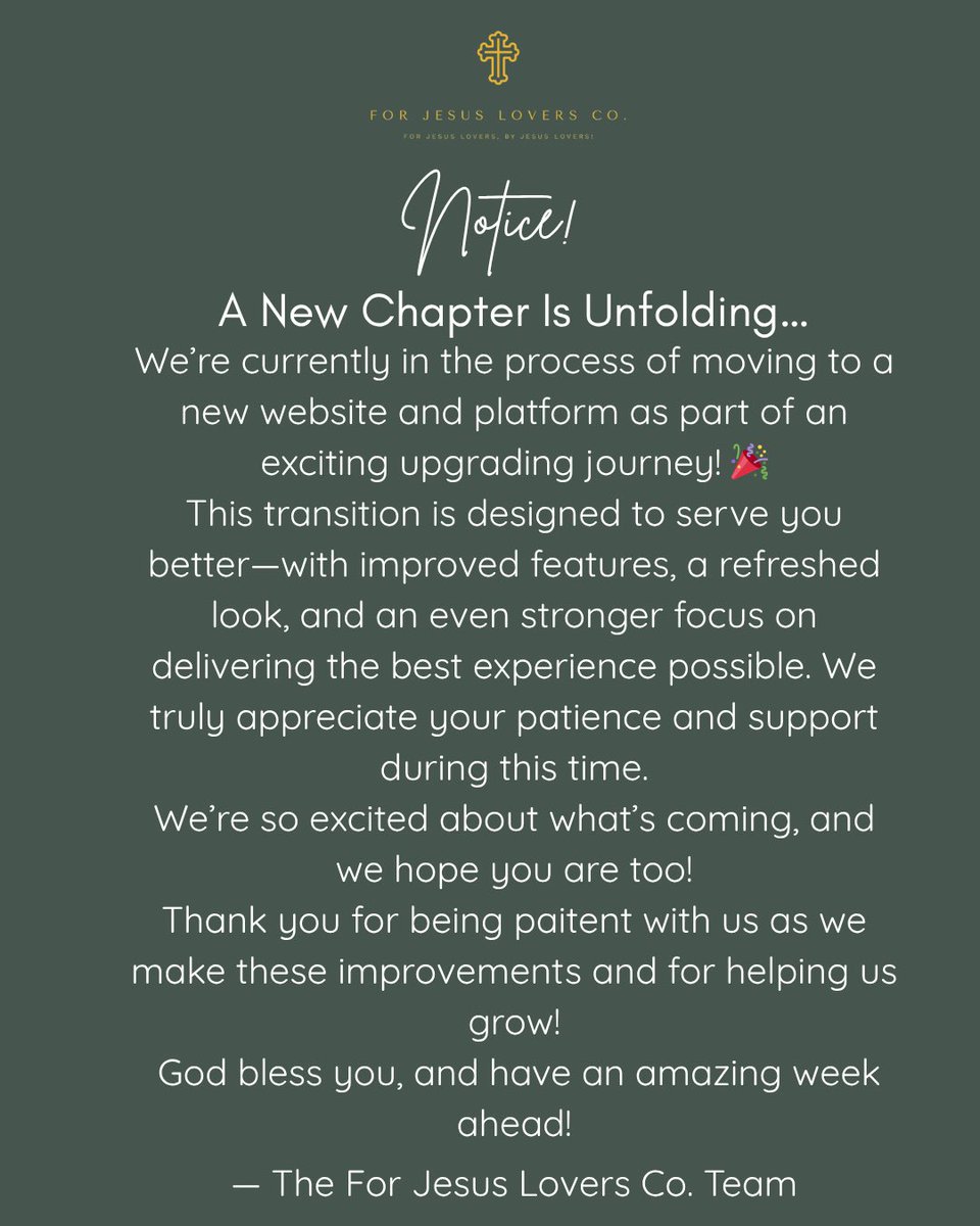 forjesuslovers's tweet photo. Big changes are happening—and they’re all for you! 💛 We’re in the middle of a full upgrade and moving to a new platform to serve you better and shine brighter for Jesus. We can’t wait to show you what’s coming. God bless you, and thank you for being part of this journey! https://t.co/sRhF2Nz6Cs