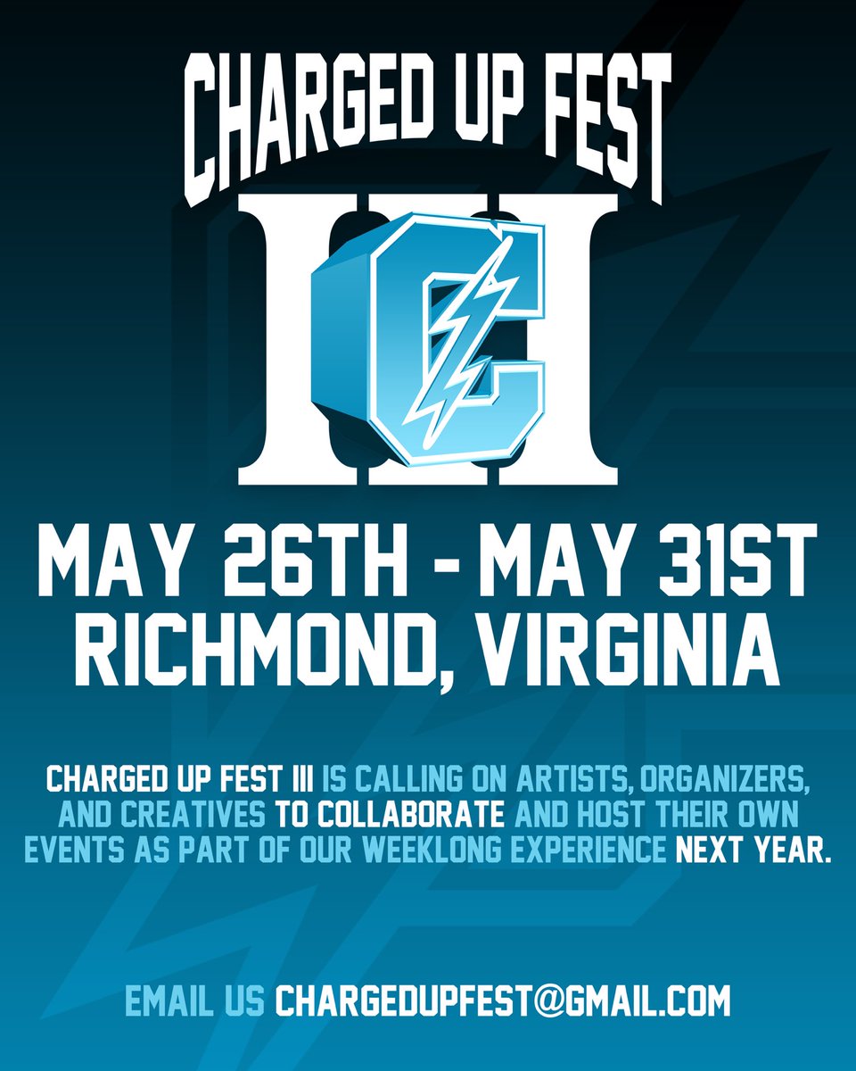 chrgdupent's tweet image. We’re looking for creatives, labels, promoters, and collaborators for Charged Up Fest III, going down May 26-31, 2026 in Richmond, VA.

If you’re looking to curate your own event or be part of the programming. (EMAIL ON FLYER)

#chargedupfest #rva #hiphop
#chargedupent #richmond