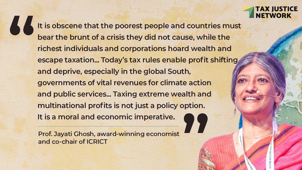 Tax Justice Network Bsky: @taxjustice.net (@taxjusticenet) on Twitter photo “It is obscene that the poorest bear the brunt of a crisis they didn’t cause, while the richest escape taxation…” <a href="/Jayati1609/">Jayati Ghosh</a>
As #BonnClimateConference continues, our new report shows that the problem isn't scarcity, it's weak tax sovereignty
: bit.ly/4n41CaB #SB62 “It is obscene that the poorest bear the brunt of a crisis they didn’t cause, while the richest escape taxation…” <a href="/Jayati1609/">Jayati Ghosh</a>
As #BonnClimateConference continues, our new report shows that the problem isn't scarcity, it's weak tax sovereignty
: bit.ly/4n41CaB #SB62