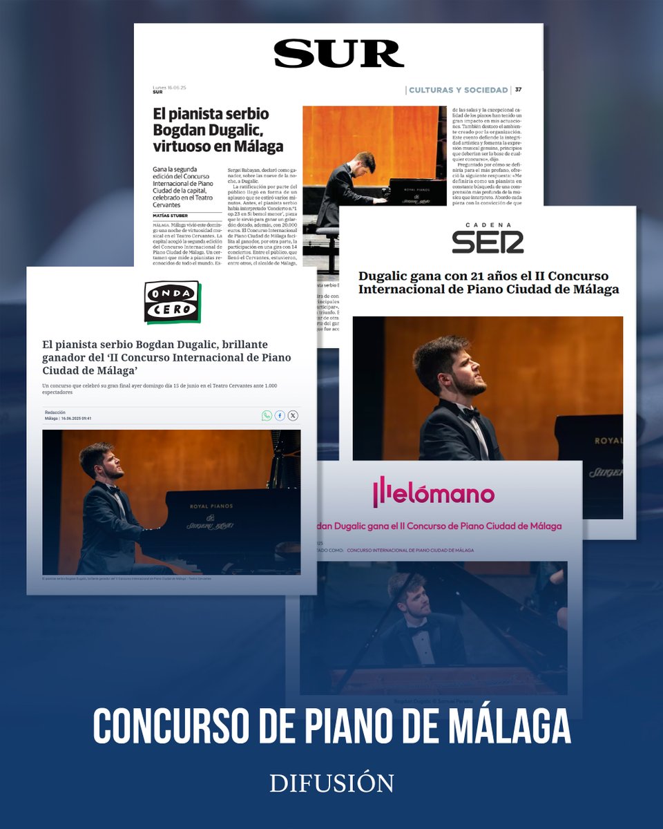 MbhComunicacion's tweet photo. Difusión del Concurso Internacional de Piano Ciudad de Málaga en prensa y medios digitales.

Bogdan Dugalic ha sido el brillante ganador del ‘II Concurso Internacional de Piano Ciudad de Málaga’.

⬇️⬇️ https://t.co/Ap41ZyTI7i