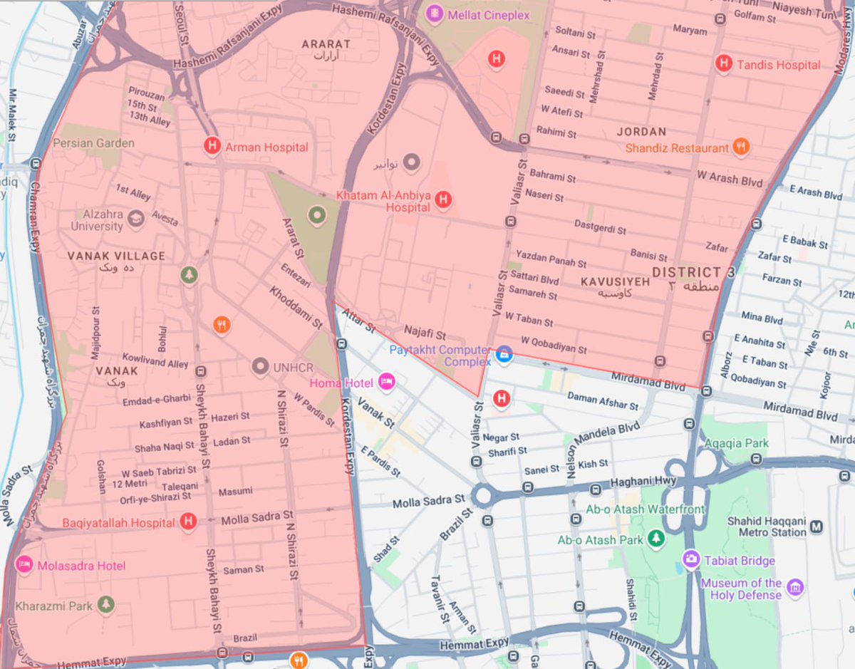 API_IRAN_info's tweet image. #هشدار
لطفا سریع‌تر اطلاع رسانی کنید
اسرائیل هشدار تخلیه برای منطقه‌ی ۳ تهران صادر کرده.
منطقه‌ی قرمز رنگ کمی باومحدوده‌ی جغرافیایی منطقه‌ی ۳ تهران متفاوت هست. اسلایدهای بعد ، محدوده را در گوگل مپ مشخص کرده.