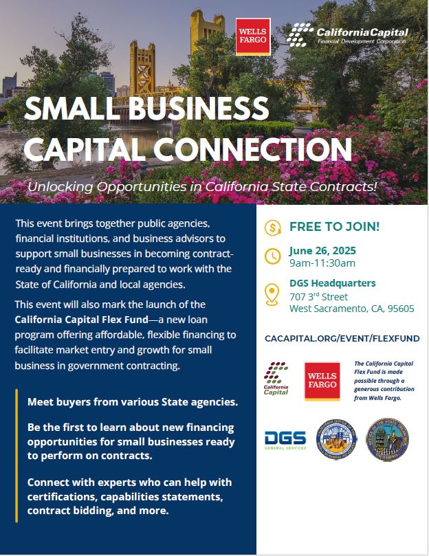 CalCPCFA's tweet image. Join #CPCFA as we celebrate @CaCapitalFDC 's new CA Capital Flex Fund at the 6/26 #SmallBusiness #Capital Connection event! Bringing together #lenders, technical assistance orgs & other public agencies who will share 🔑 #smallbiz resources. Register here: cacapital.org/event/flexfund/