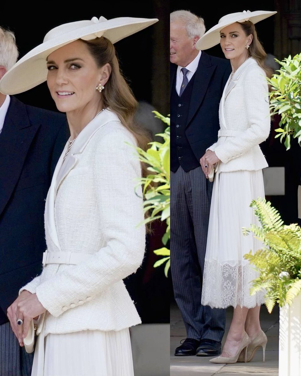 The Princess of Wales looking exquisite in white for Garter Day at Windsor Castle 🤍

Do you like her look? 👀