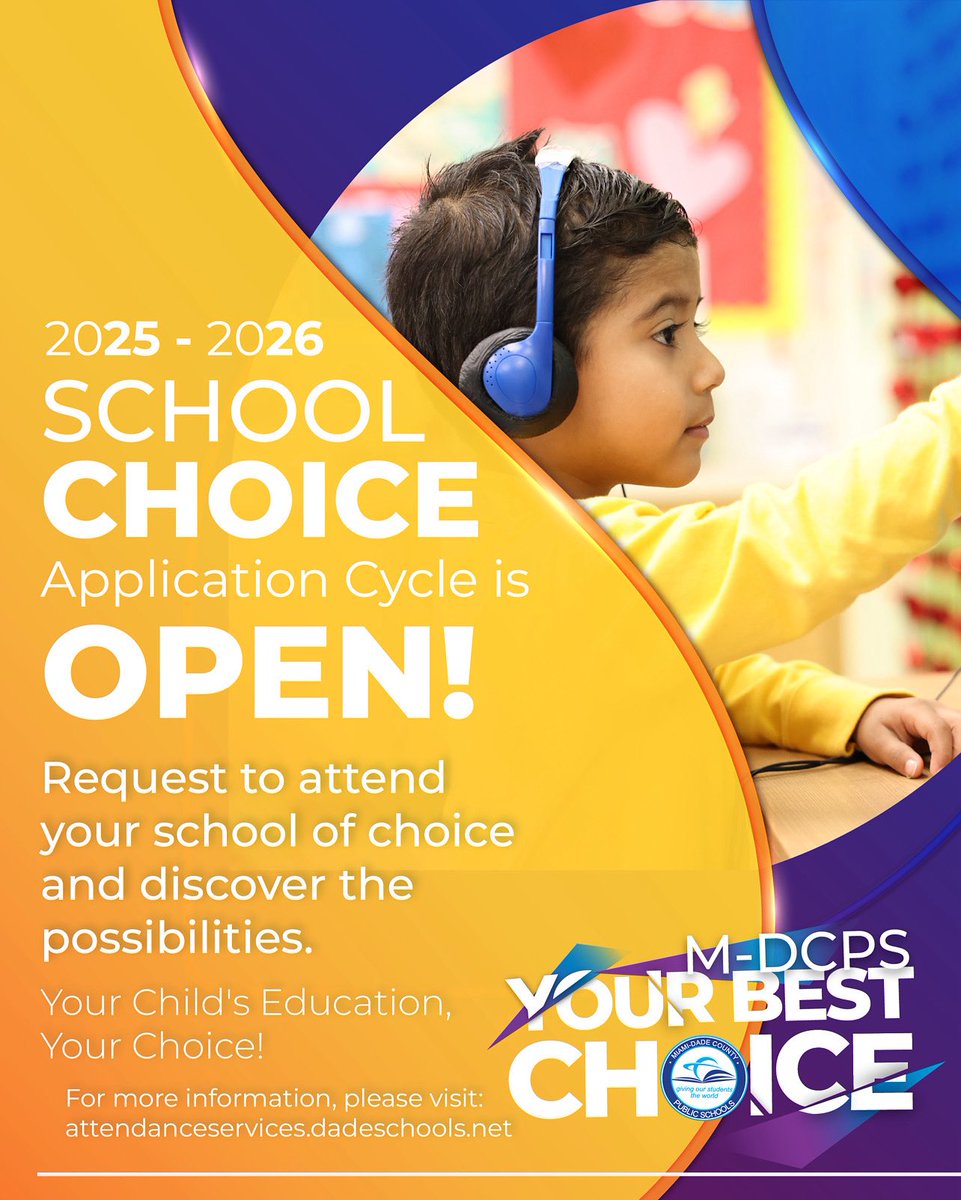 The 2025-2026 School Choice application cycle is now OPEN! Discover the possibilities and apply to the Miami-Dade County Public Schools that best fits your child’s interests and aspirations. Your child’s education, your choice! <a href="/MDCPSSouth/">South Region Office</a> <a href="/miamischools/">MDCPS</a> <a href="/suptdotres/">Jose L. Dotres, Ed.D.</a> <a href="/MDCPSSouth/">South Region Office</a>