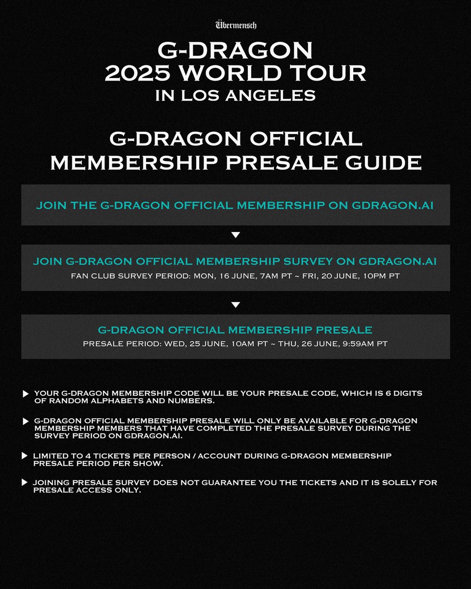 G-DRAGON 2025 WORLD TOUR IN Los Angeles. September 5 AT  https://t.co/mht717xyVs Arena. Sign up for Presale Access at  https://t.co/587wPV9JZv. #GDRAGON #GD #위버맨쉬#GDRAGON2025 #GDWORLDTOUR2025  #GDWORLDTOUR #LOSANGELES #090525 #AEGPRESENTS