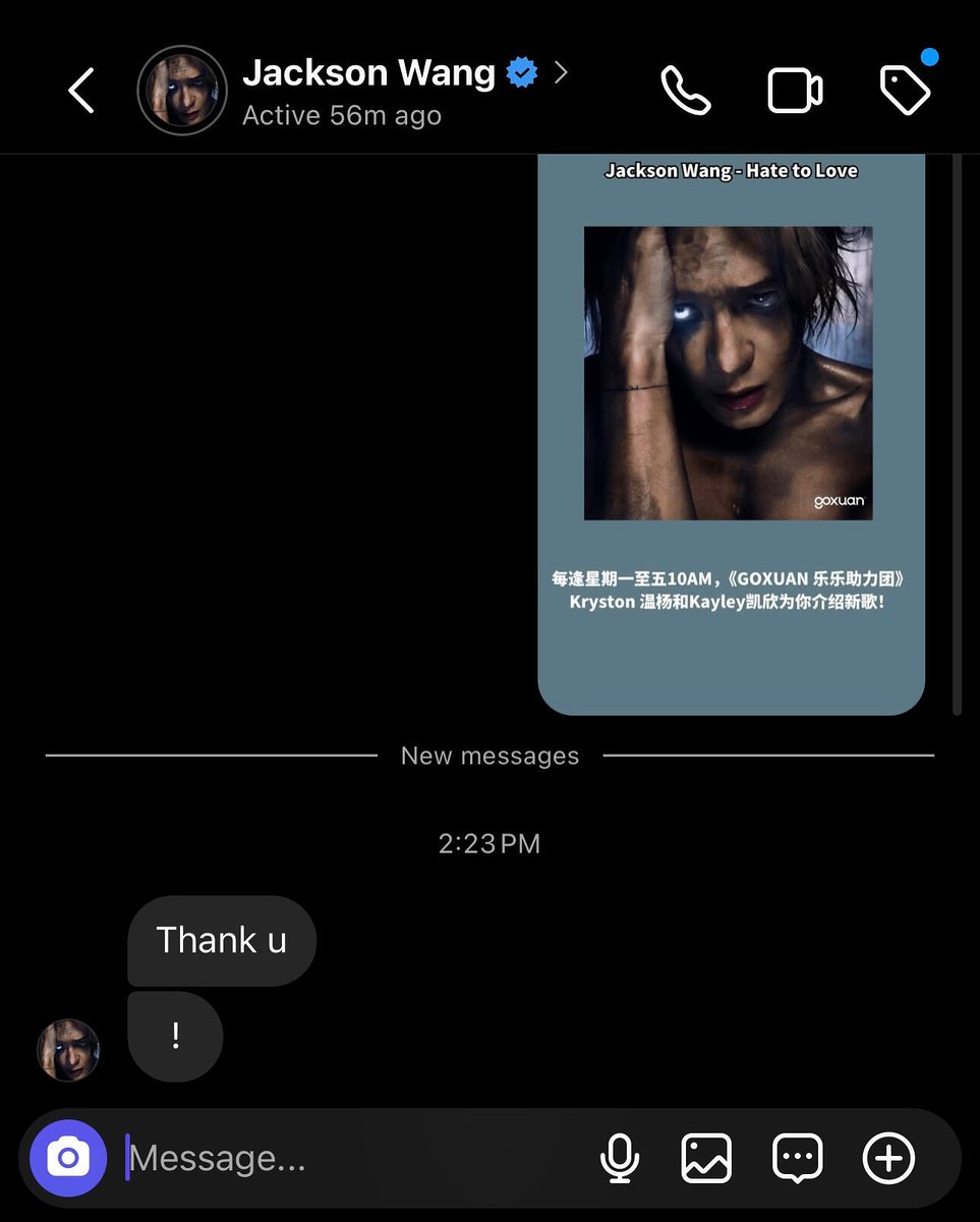 [XHS] 250616 GOXUAN

Jackson Wang replied to a radio station in Malaysia for playing #HatetoLove

"Thank u
!" 

#JacksonWang #王嘉尔 #잭슨 #TEAMWANG <a href="/JacksonWang852/">Jackson Wang</a>