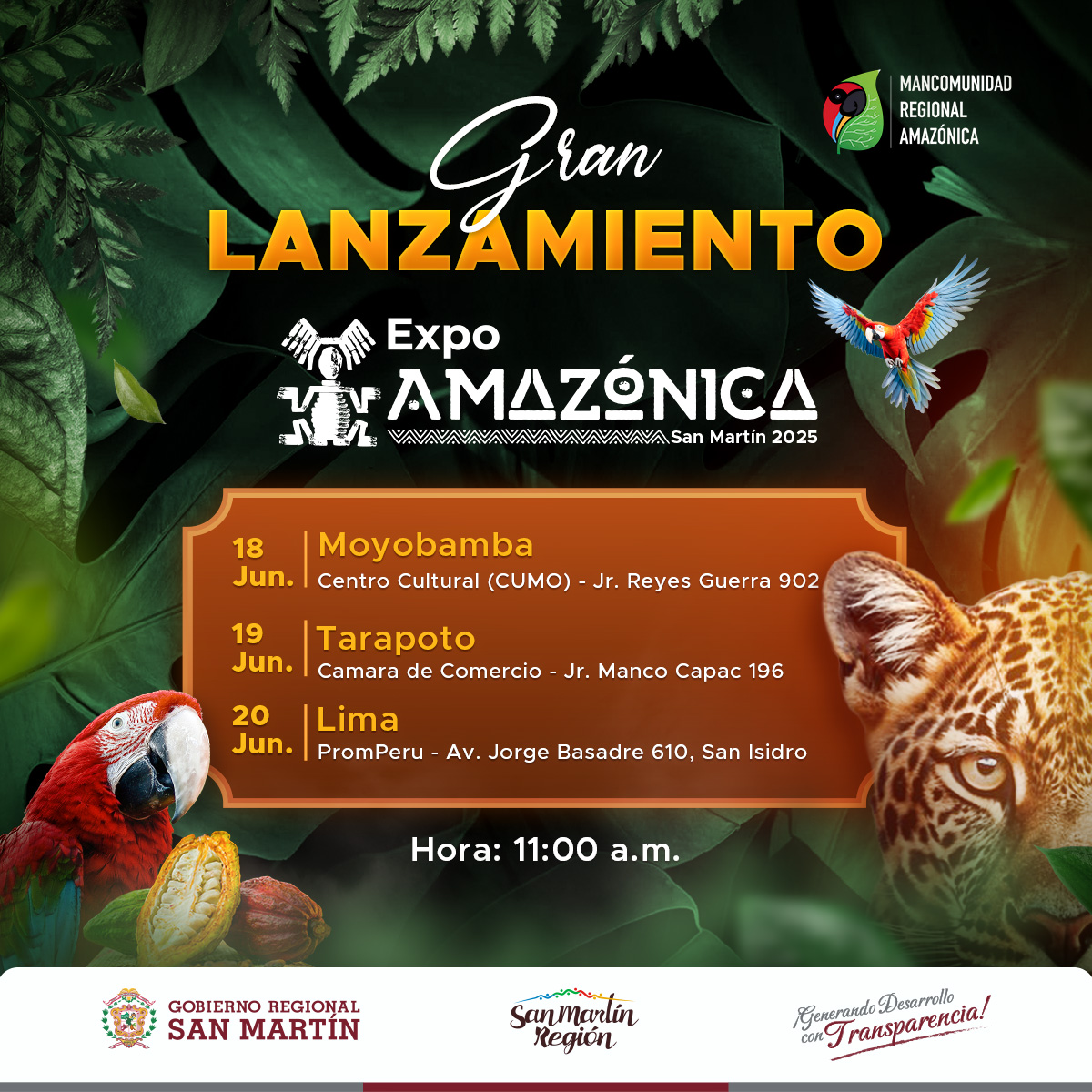 [ #ExpoAmazonica2025 ] 🙌 ¡𝗟𝗹𝗲𝗴𝗼́ 𝗲𝗹 𝗺𝗼𝗺𝗲𝗻𝘁𝗼!
¡Síguelo 𝗘𝗡 𝗩𝗜𝗩𝗢 por el Facebook oficial del Gobierno Regional San Martín!
👉facebook.com/regionsanmartin