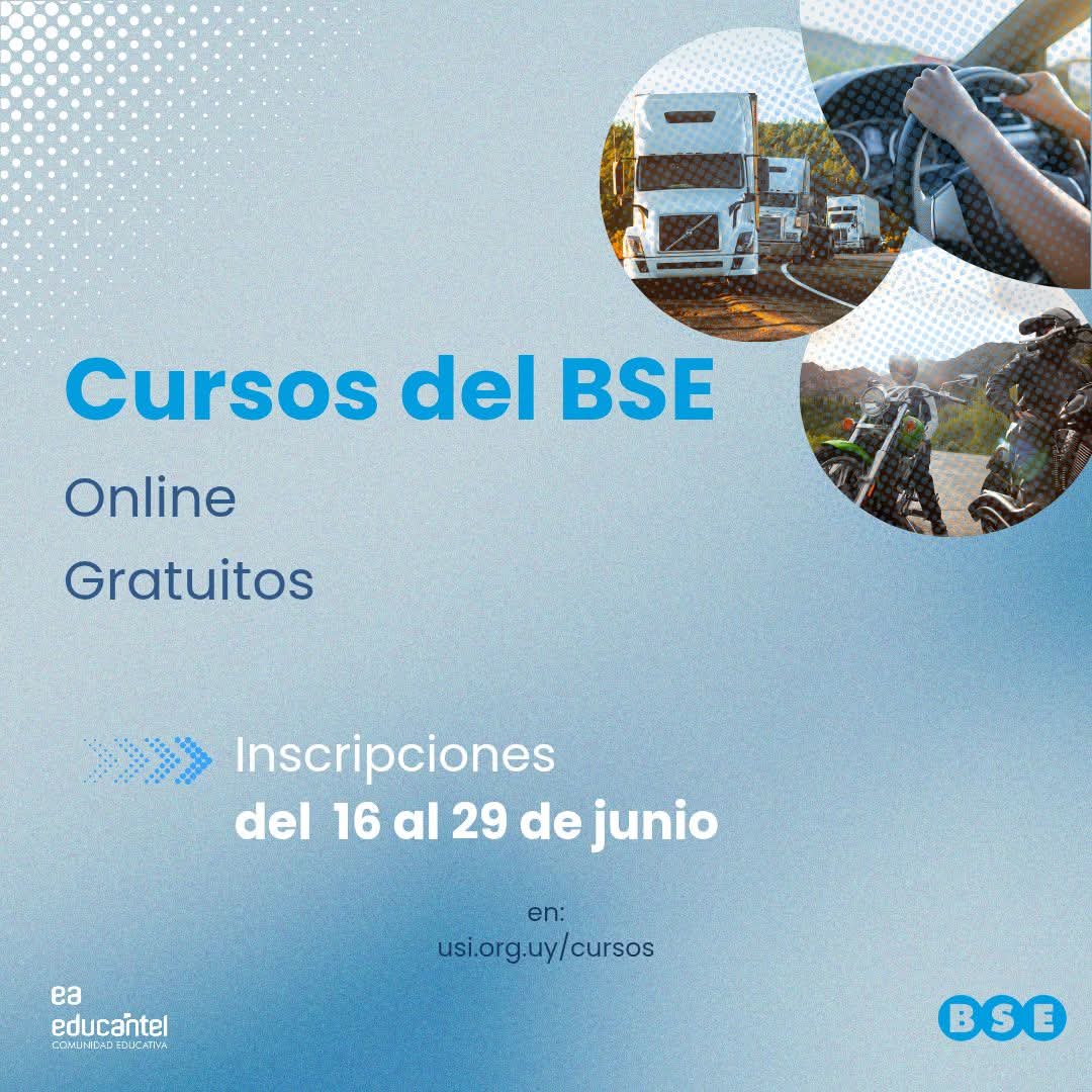 Educantel y Banco de Seguros del Estado tienen el agrado de informar que están abiertas las inscripciones a diferentes cursos.

Inicio de cursos: 7/7
Inscripciones del 16 al 29 de junio ingresando a usi.org.uy