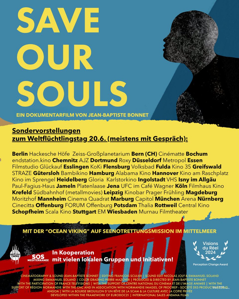 DropOut_Cinema's tweet image. Rund um den Weltflüchtlingstag (20.6.) in 33 Städten #ZivileSeenotrettung @SOSMedGermany @SOSMedSuisse