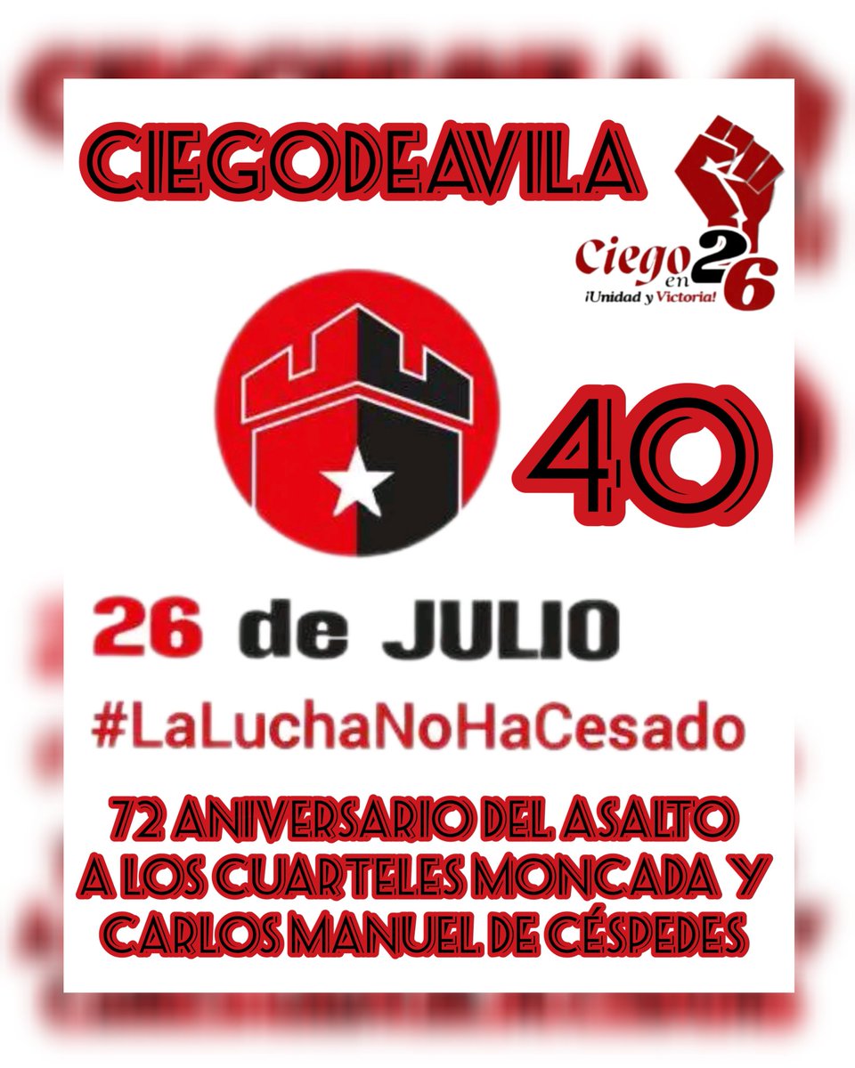 Comenzamos la cuenta regresiva, a 40 días de celebrar en #CiegoDeÁvila el Acto Nacional por el Día de la Rebeldía Nacional,los avileños continuamos inmersos en el cumplimiento de las Batallas del movimiento político #CiegoEn26 .
#SinPerderUnDía <a href="/DrRobertoMOjeda/">Dr. Roberto Morales Ojeda</a> <a href="/DiazCanelB/">Miguel Díaz-Canel Bermúdez</a>